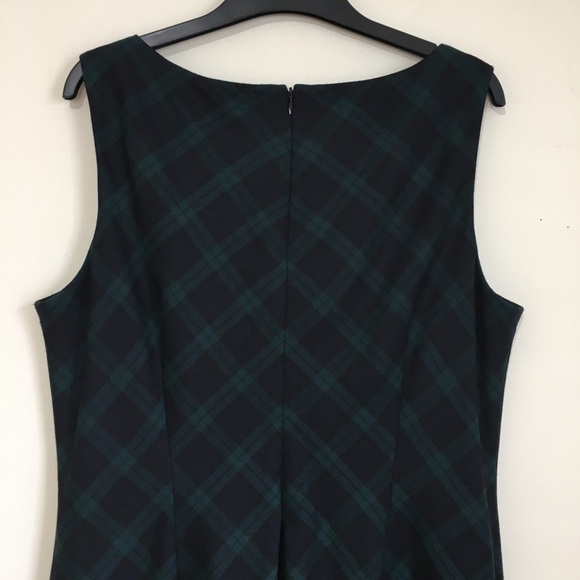 Talbots Wool Blend Green & Blackwatch plaid lace hem sleeveless sheath dress 14 - Picture 14 of 16